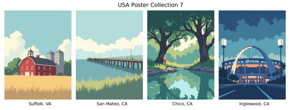 Suffolk, VA , San Mateo, CA , Chico, CA , Inglewood, CA  US Poster Collection