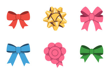 Decorative gift bow and ribbon pack, present bow vector, festive wrap illustration, gift wrapping clipart, party stationery design