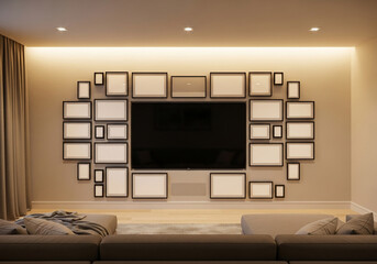 Modern Living Room with TV and Artistic Empty Frame Wall Decor