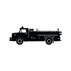 Black silhouette vintage fire truck vector illustration classic emergency vehicle rescue equipment transport icon