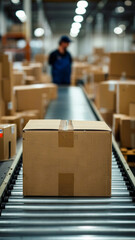 倉庫内にて、出荷前のダンボール