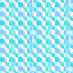 Abstract seamless blue geometric mosaic cube pattern, a repeating vector illustration for a modern background design