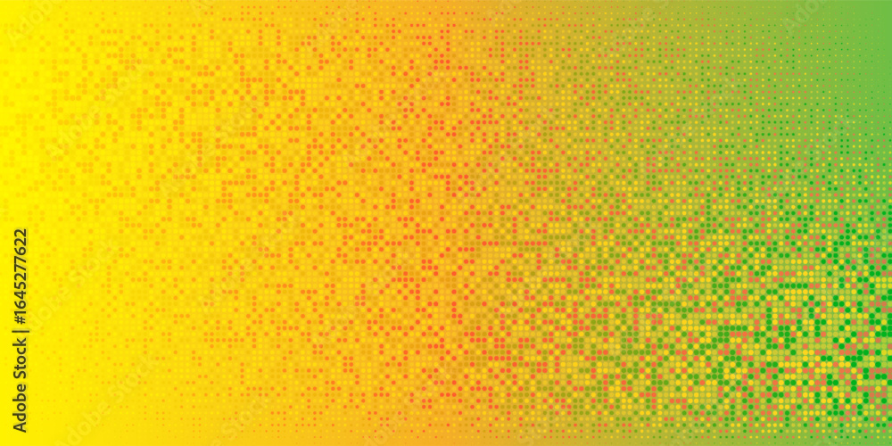 Poster halftone colorfu dot pattern background with vibrant green and pink dots over a warm yellow gradient
