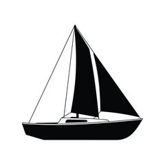 Black silhouette sailboat vector illustration nautical yacht sailing boat maritime vessel isolated eps graphic
