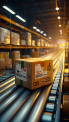 倉庫内にて、出荷前のダンボール