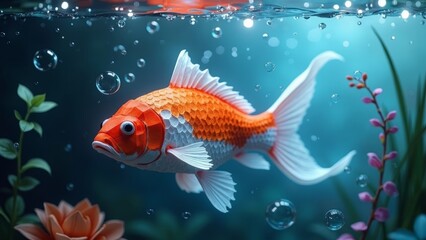 Koi swimming scene in water