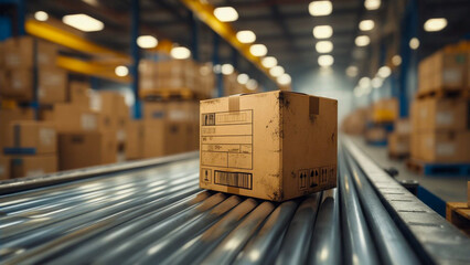 倉庫内にて、出荷前のダンボール