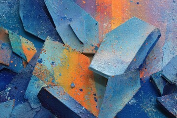 Abstract Textured Art with Broken Geometric Shapes and Vibrant Colors