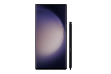 Modern smartphone with stylus on transparent background