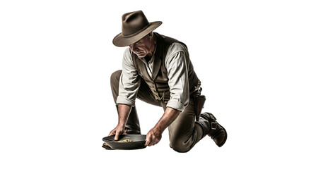 A prospector panning for gold