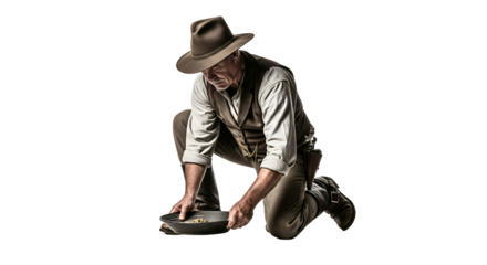 A prospector panning for gold