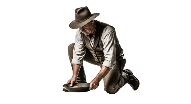 A prospector panning for gold
