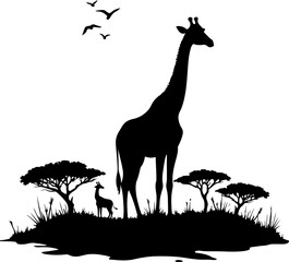 "Giraffe Silhouette in African Savannah"