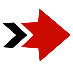 red and black arrow icon on white background