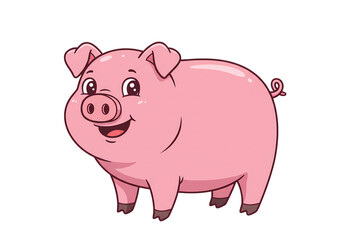 Happy Pink Pig Cartoon Illustration on transparent background