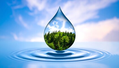 Tranquil Water Drop Reflecting a Lush Forest