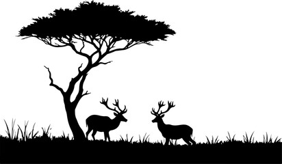 Wildlife Silhouette SVG | Deer and Tree Nature Scene vector  forest