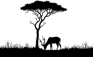 "Serene Deer and Tree Silhouette in Nature"