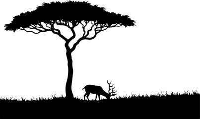 "Serene Deer and Tree Silhouette in Nature"