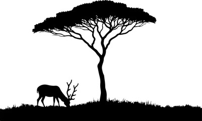 "Serene Deer and Tree Silhouette in Nature"