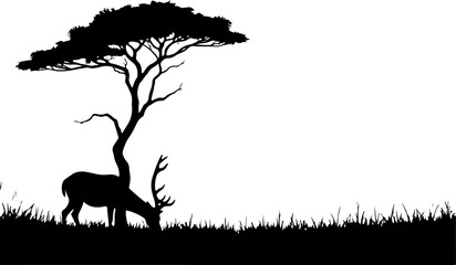 "Serene Deer and Tree Silhouette in Nature"