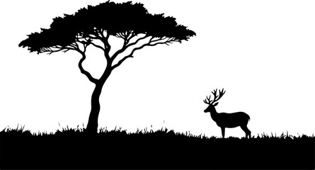 "Serene Deer and Tree Silhouette in Nature"