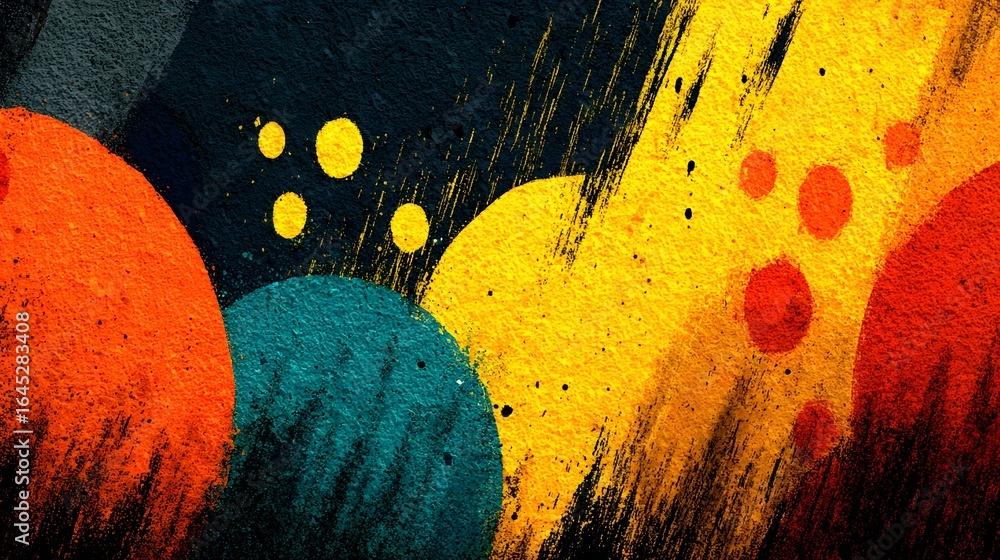 Poster energetic and expressive abstract painting with dynamic paint splashes blots and brushstrokes in a v
