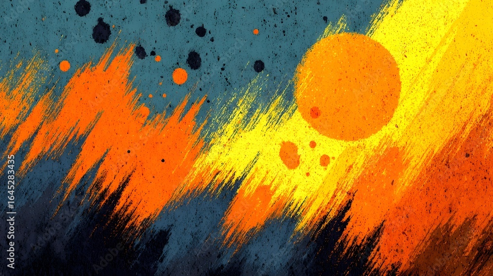 Poster energetic and expressive abstract painting with dynamic color splashes and bold brush strokes in a m