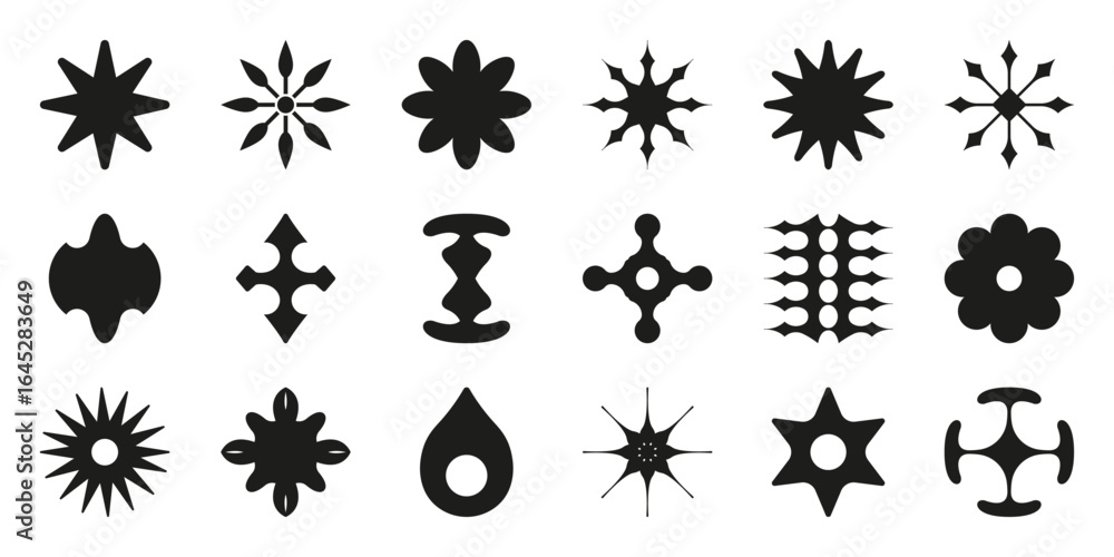 Poster abstract geometric shapes solid icon set. creative design elements and decorative patterns silhouett