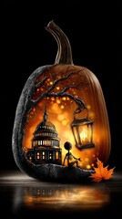 Halloween satire motifs with pumpkins