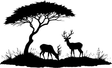 "Serene Deer and Tree Silhouette in Nature"