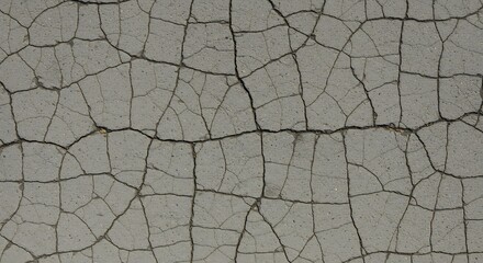 Aged Gray Asphalt Surface with an Intricate Network of Dark Fissures