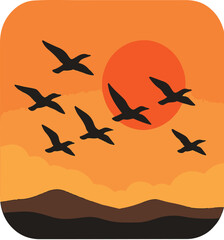 Flock of Birds Flying at Sunset