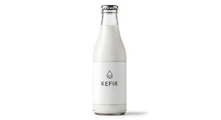 Glass kefir bottle with condensation, healthy probiotic drink
