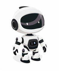 Concept of cute robot character standing on light background. Modern toy for children or AI personal assistant