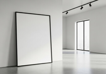 Large Blank Frame in Modern Art Gallery Interior