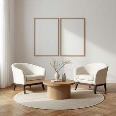 Minimalist Living Room Interior with Two Armchairs and Mockup Frames