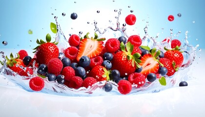 Vibrant Berries in Water Splash, a Colorful Fruit Explosion