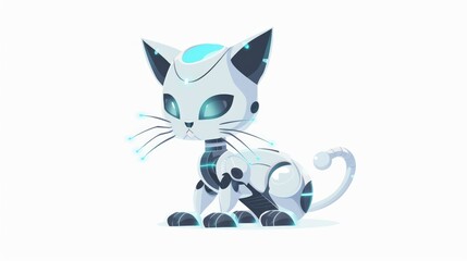 Concept of futuristic cute robotic cat animal toy for children on white background. Modern technology, AI