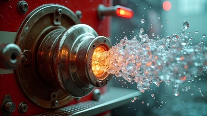 Mechanical device spraying light scene