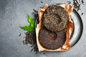 Assortment of black and green Puer tea. Tea ceremony.