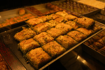 Assorted Colorful Baklava in Luxury Shop Display