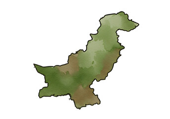 Pakistan Map Watercolor Illustration | Green and Brown Country Outline for Geography, Travel, and Educational Resources