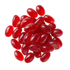 Pile of red jelly beans isolated on transparent background.