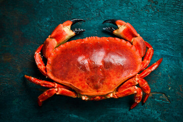 Close up of boiled red crab. Top view.