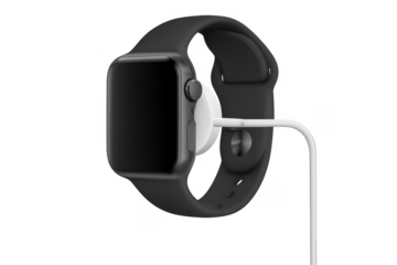 Smartwatch charging on transparent background: modern technology and convenience