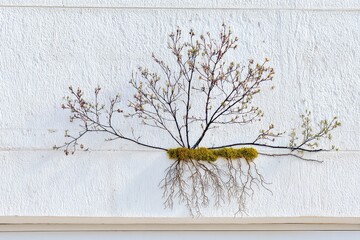 Small tree-like plant on a white wall