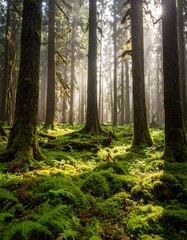 Obraz premium Lush forest floor bathed in sunlight