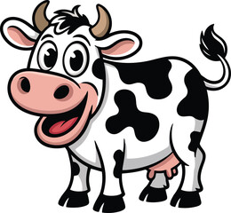 Cartoon Cow Illustration with Smiling Face and Playful Pose on Transparent Background