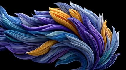 Fototapeta premium Digital waves in cool neon blues and purples, undulating across a black void with soft reflections